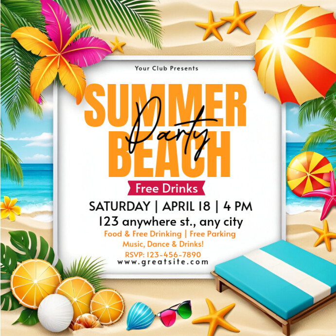 White Joyful Summer Party Flyer Summer Party Invetation  Instagram Post template