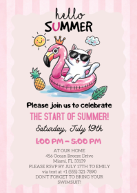 White Joyful Summer Party Invitation A6 template