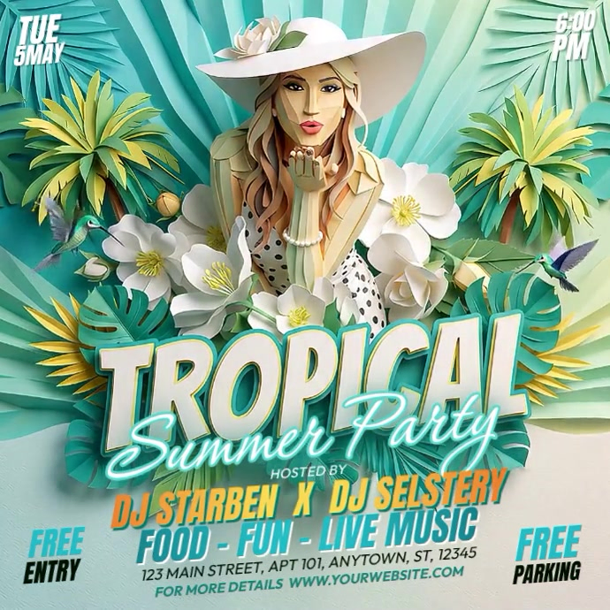 Turquoise Summer Party Square Template | PosterMyWall