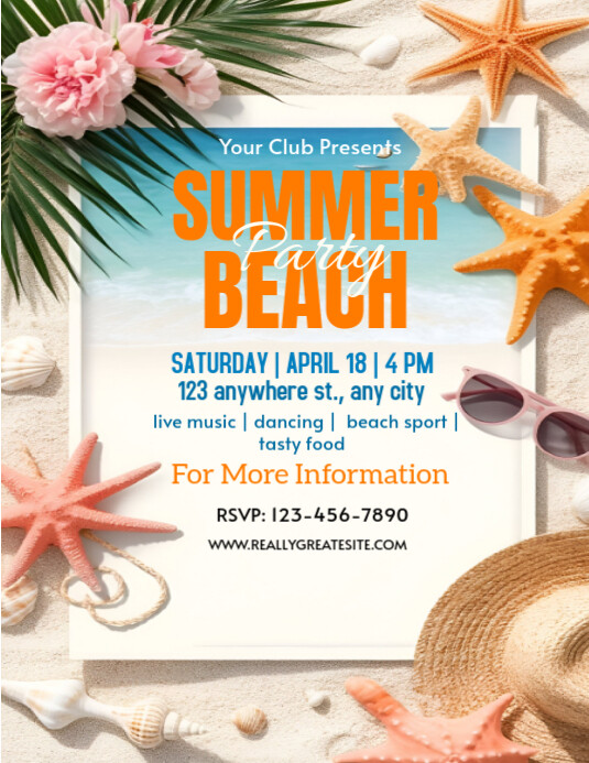 White Joyful Summer Party Summer Beach Party Invetation Flyer Flyer (us Letter) Iflaya (Incwadi ye-US) template