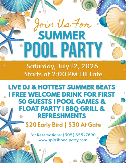 White Joyful Summer Pool Party Flyer Template | PosterMyWall