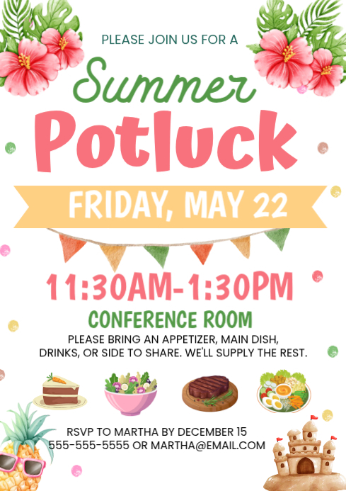 White Summer Potluck Posters Template | PosterMyWall