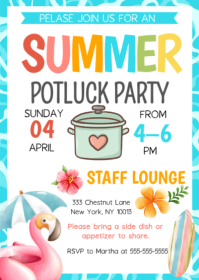 White Joyful Summer Potluck Party A6 template