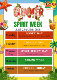 White Joyful summer school Spirit Week A6 template