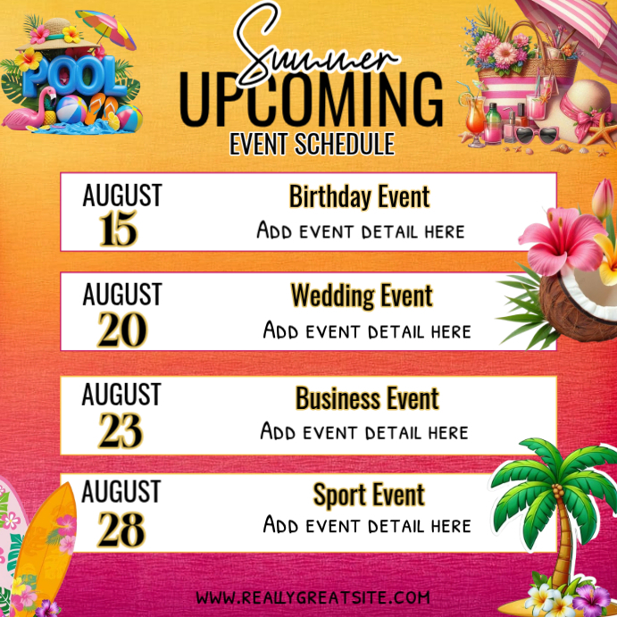 Summer Events Example White joyful summer upcoming event schedule instagram post Template ...