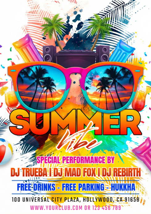 White Joyful Summer Vibe Party A4 Template | PosterMyWall
