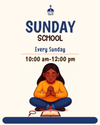 White Joyful Sunday School Kids Children Church Service Time Invite Invitation Facebook Banner Flyer Instagram Portrait template
