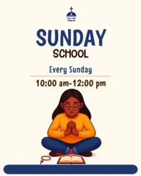 White Joyful Sunday School Kids Children Church Service Time Invite Invitation Facebook Banner Flyer Instagram Portrait template