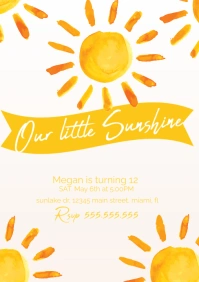 White Joyful Sunshine Birthday Watercolor Inv A5 template
