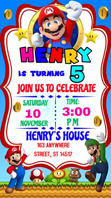 Copy of White Joyful Super Mario Birthday Party Invitation Instagram ...