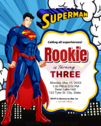 白色 Superhero Birthday Party Instagram Portrait Template