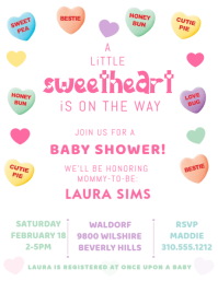 White Joyful Sweetheart Candy February Valentine's Day Baby Shower Invitation Template Flyer (us Let