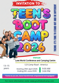 White Joyful Teen Boot Camp A6 template
