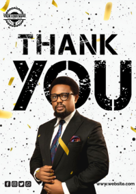 White Joyful Thank You Card A4 template