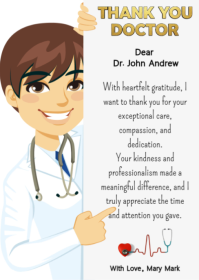 White Joyful Thank You Doctor A6 template