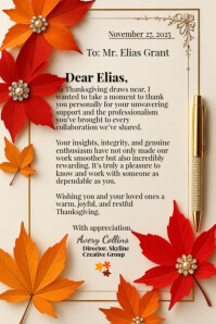 Hvid Thanksgiving Appreciation Letter Плакат Template