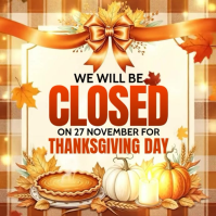 White Joyful Thanksgiving Day Closing Ads Square (1:1) template