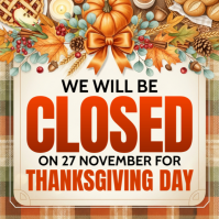 White Joyful Thanksgiving Day Closing Ads Square (1:1) template