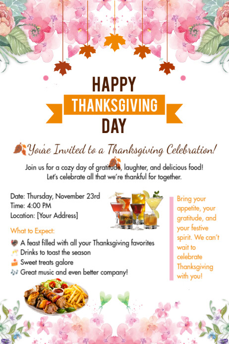 White Joyful Thanksgiving Day Invite Poster 海报 template
