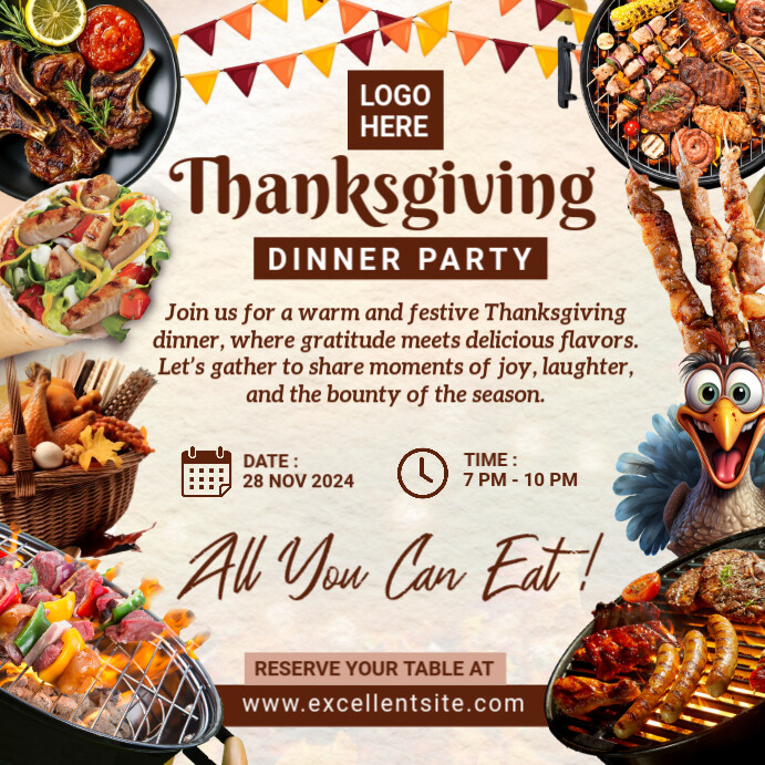 White Joyful Thanksgiving Dinner Party Instagram Post Template ...
