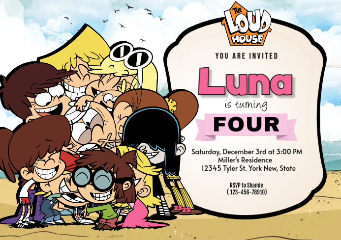 White Joyful The Loud House Birthday A4 template