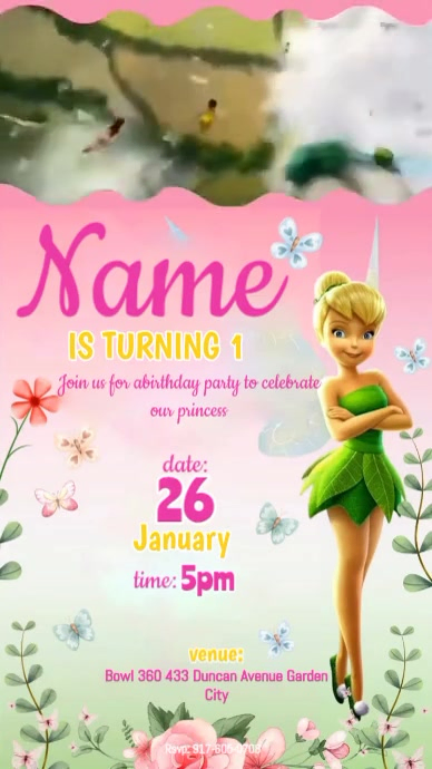 Copy of White Joyful Tinkerbell Birthday Invitation Digital Display (9: ...