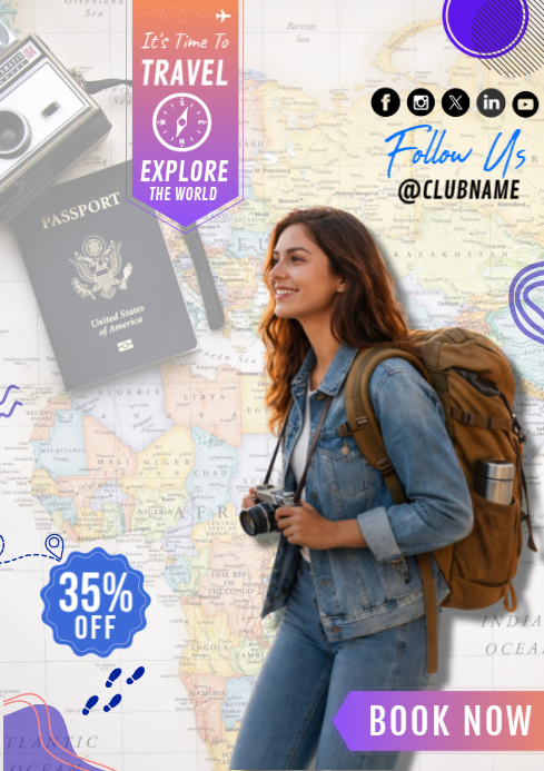 White Travel Promotion A4 Template | PosterMyWall