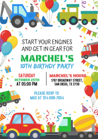 White Joyful Transportation Birthday Invitation A4 template