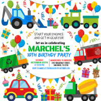 White Joyful Transportation Birthday Party Template Square (1:1)
