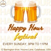 White Joyful Trendy Pub Happy Hour Flyer Template – Editable Bar Drink Promo Design  Instagram Post