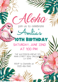 White Joyful Tropical Birthday Party A6 template