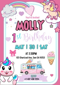 White Joyful Unicorn Birthday A1 template