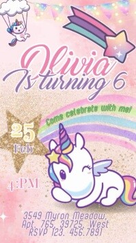 White Joyful Unicorn Birthday Invitation Instagram Reel template