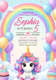 Weiß Unicorn Birthday Party A5 Template