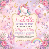 Blanco Unicorn Birthday Party สี่เหลี่ยมจัตุรัส Template