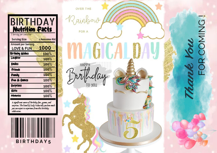 White Joyful Unicorn Chip Bag Template A4