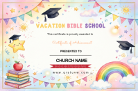 สีขาว Vacation Bible School Certificate Label Template