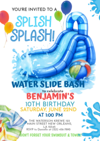 White Water Slide Birthday Party A6 Template