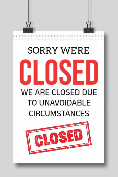 White Joyful We Are Closed Poster Plakkaat template