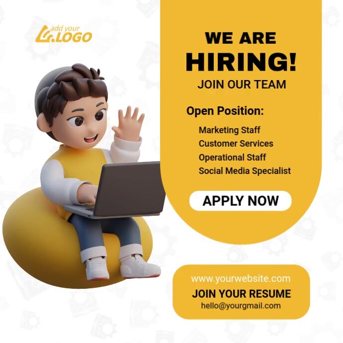 White Joyful We Are Hiring  Instagram Post template