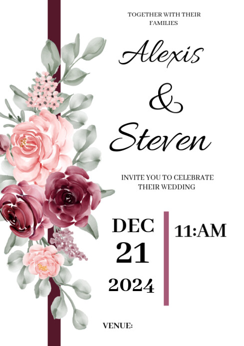 White Joyful Wedding Invitation card A4 template