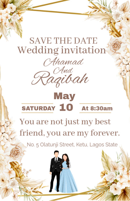 White Joyful Wedding Invitation Card  Tabloid template