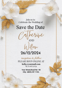 White Joyful Wedding Invitation Template A4 A5