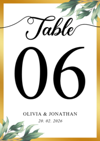 White Joyful Wedding Table Number A6 template