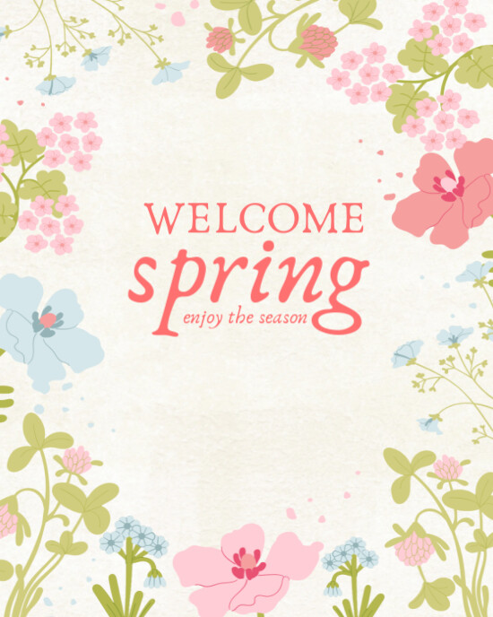 White Joyful Welcome Spring Season Template For Instagram Portrait ...