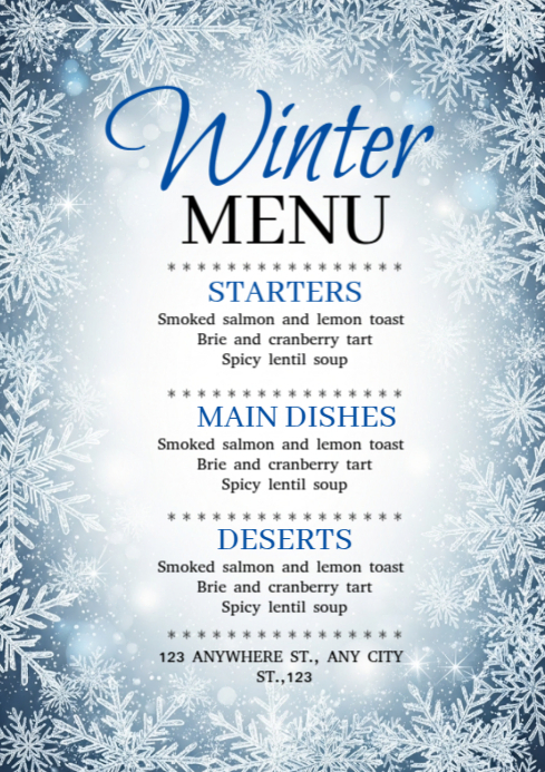 Winter Menu Pattern White Joyful Winter Menu Template A4 | PosterMyWall