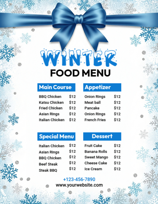 Copy of White Joyful Winter Menu Template Flyer (us Letter) | PosterMyWall