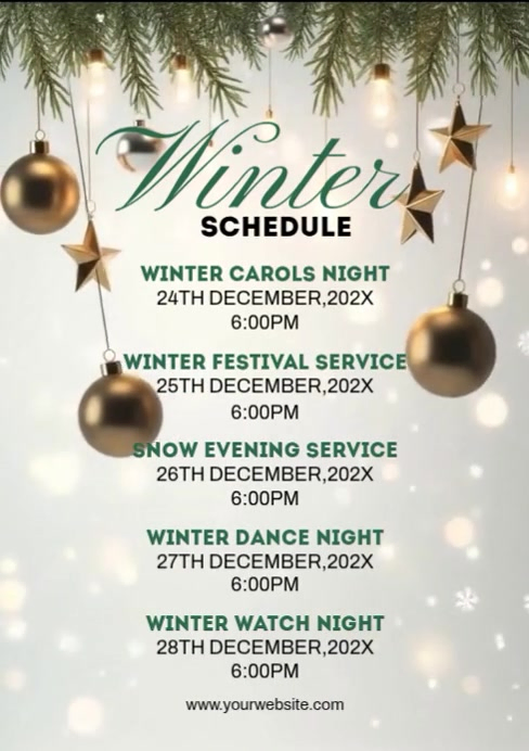 Winter Timetable White Joyful Winter Schedule, A4 Template | PosterMyWall