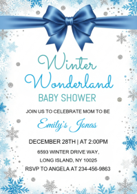 White Joyful Winter Wonderland Baby Shower Invitation Template A4