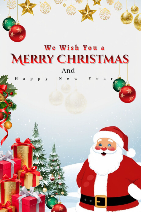 White Joyful Wishing You A Merry Christmas And A Happy New Year Poster ...